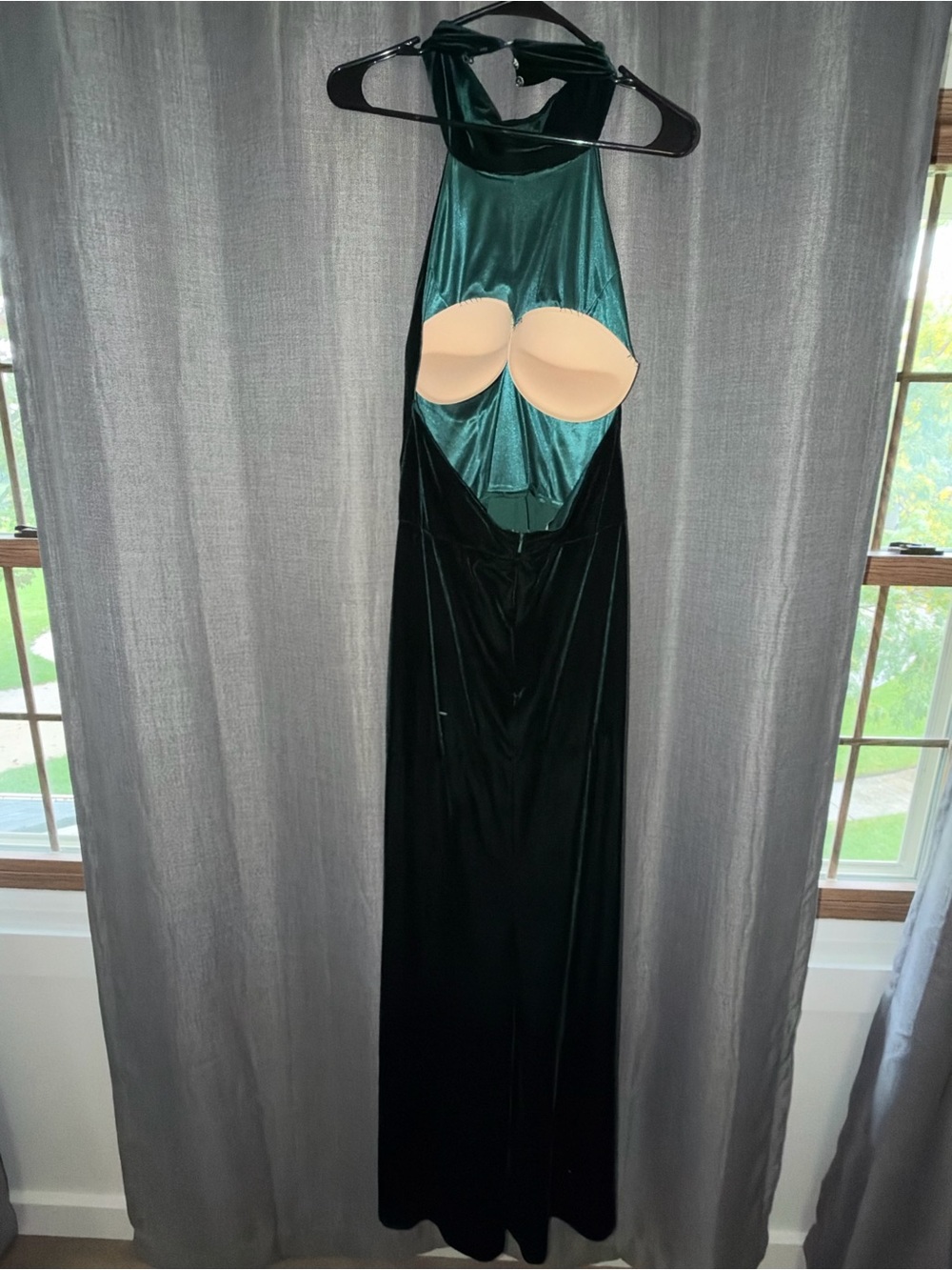 Jenny Yoo Emerald Green Halter Velvet Evening Gown - Picture 7 of 8
